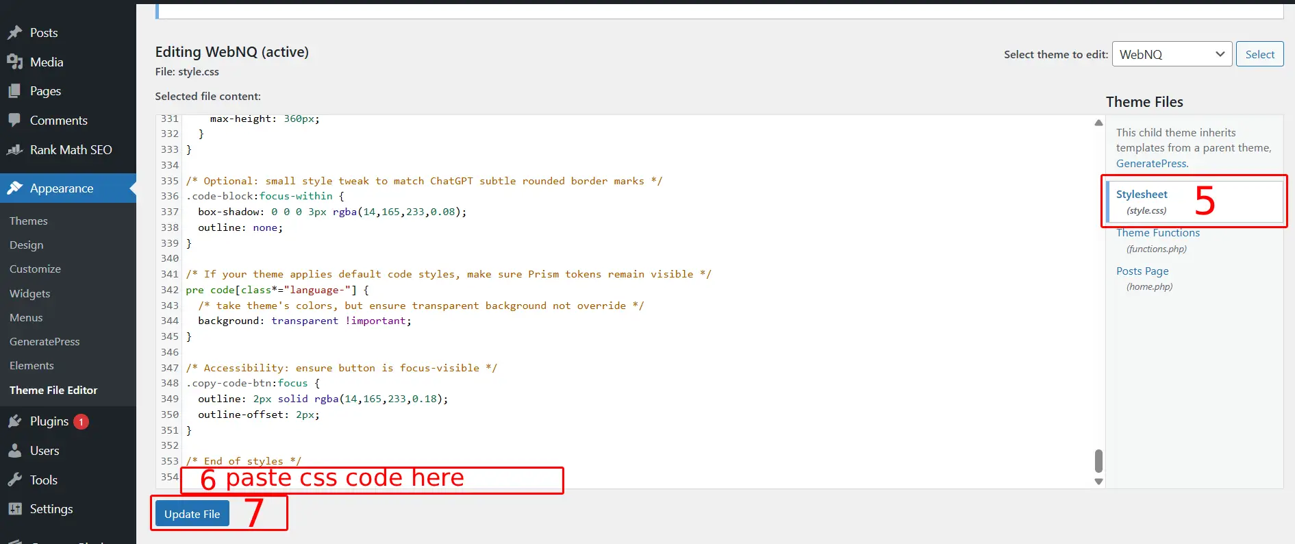 wordpress code blocks styles.css